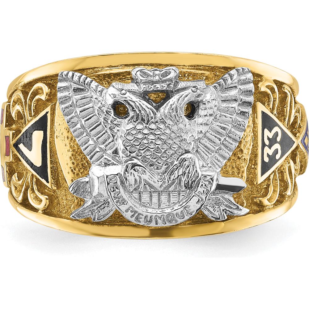 10K Two-Tone Men's Polished and Textured Masonic Ring with Multi-Color Enamel Design by IBGoodman