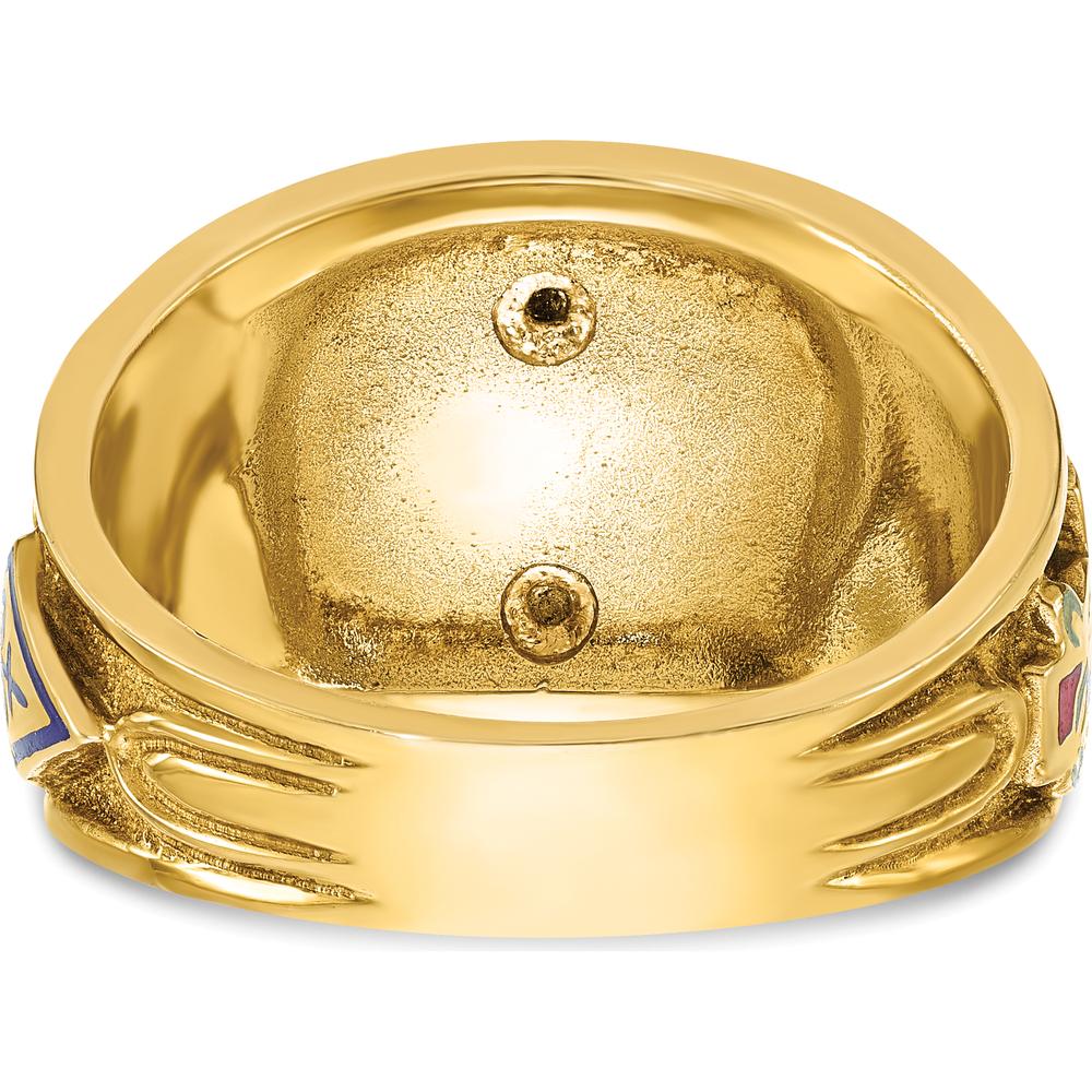 10K Two-Tone Men's Polished and Textured Masonic Ring with Multi-Color Enamel Design by IBGoodman