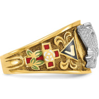 10K Two-Tone Men's Polished and Textured Masonic Ring with Multi-Color Enamel Design by IBGoodman