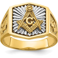 10K Two-Tone Men's Polished and Textured Sun Ray Lodge Master Masonic Ring - 15.7mm Band Width by IBGoodman