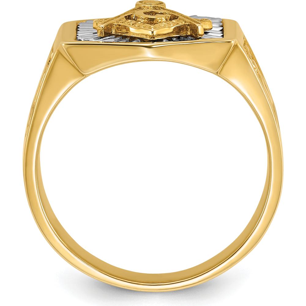 10K Two-Tone Men's Polished and Textured Sun Ray Lodge Master Masonic Ring - 15.7mm Band Width by IBGoodman