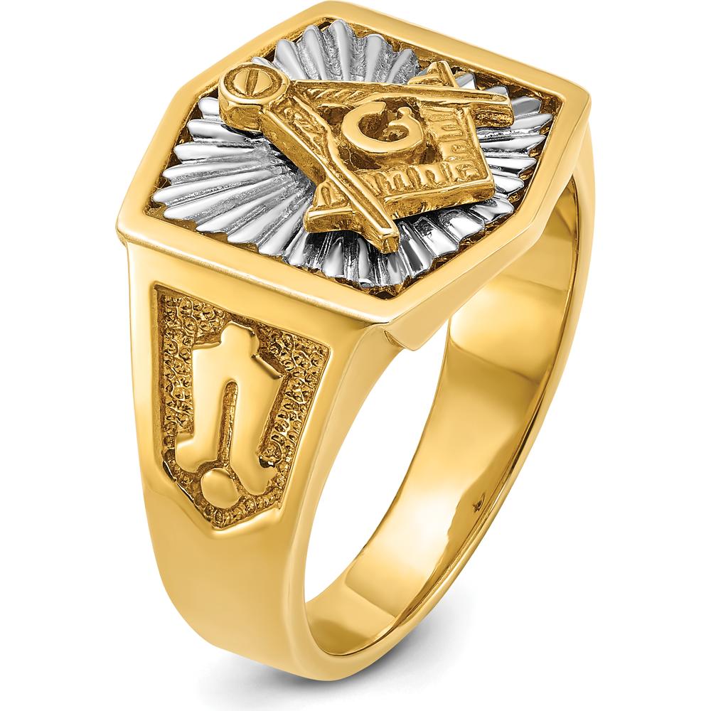10K Two-Tone Men's Polished and Textured Sun Ray Lodge Master Masonic Ring - 15.7mm Band Width by IBGoodman