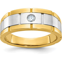 10K Two-Tone Men's Polished Satin and Grooved Ring - Luxury Gold Design by IBGoodman