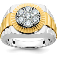 10K Two-Tone Men's Polished Satin and Textured Diamond Ring with 7 Round Diamonds - 0.15 Carats Total Diamond Weight by IBGoodman