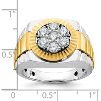 10K Two-Tone Men's Polished Satin and Textured Diamond Ring with 7 Round Diamonds - 0.15 Carats Total Diamond Weight by IBGoodman