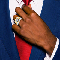10K Two-Tone Men's Polished Satin and Textured Diamond Ring with 7 Round Diamonds - 0.15 Carats Total Diamond Weight by IBGoodman