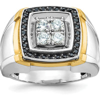 10K Two-Tone Men's Polished Square Cluster Ring with Black and White Diamonds - 3/4 Carats Total Diamond Weight by IBGoodman
