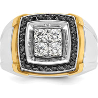 10K Two-Tone Men's Polished Square Cluster Ring with Black and White Diamonds - 3/4 Carats Total Diamond Weight by IBGoodman