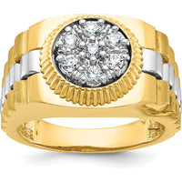 10K Two-Tone Men's Ring with 0.079 Carats Diamond Cluster - Polished Satin and Textured Finish by IBGoodman