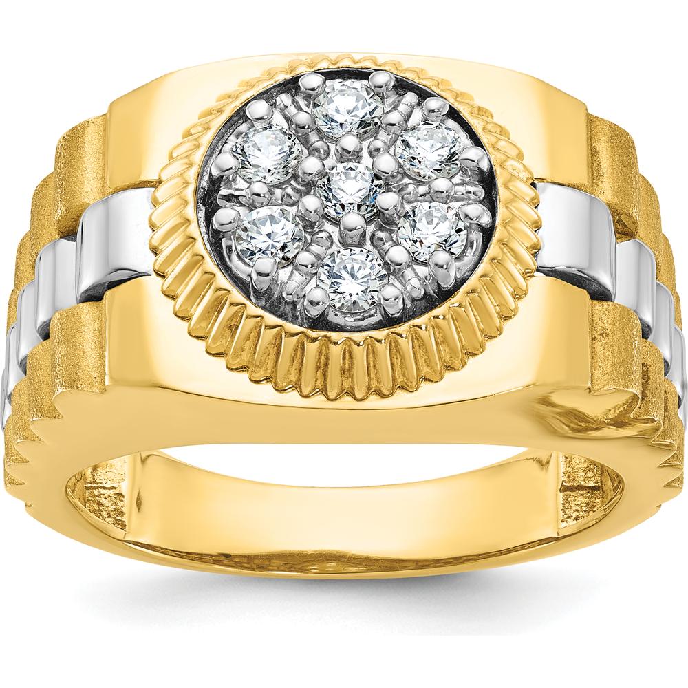 10K Two-Tone Men's Ring with 0.079 Carats Diamond Cluster - Polished Satin and Textured Finish by IBGoodman
