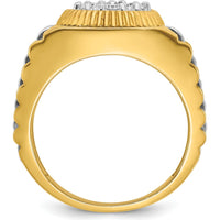 10K Two-Tone Men's Ring with 0.079 Carats Diamond Cluster - Polished Satin and Textured Finish by IBGoodman