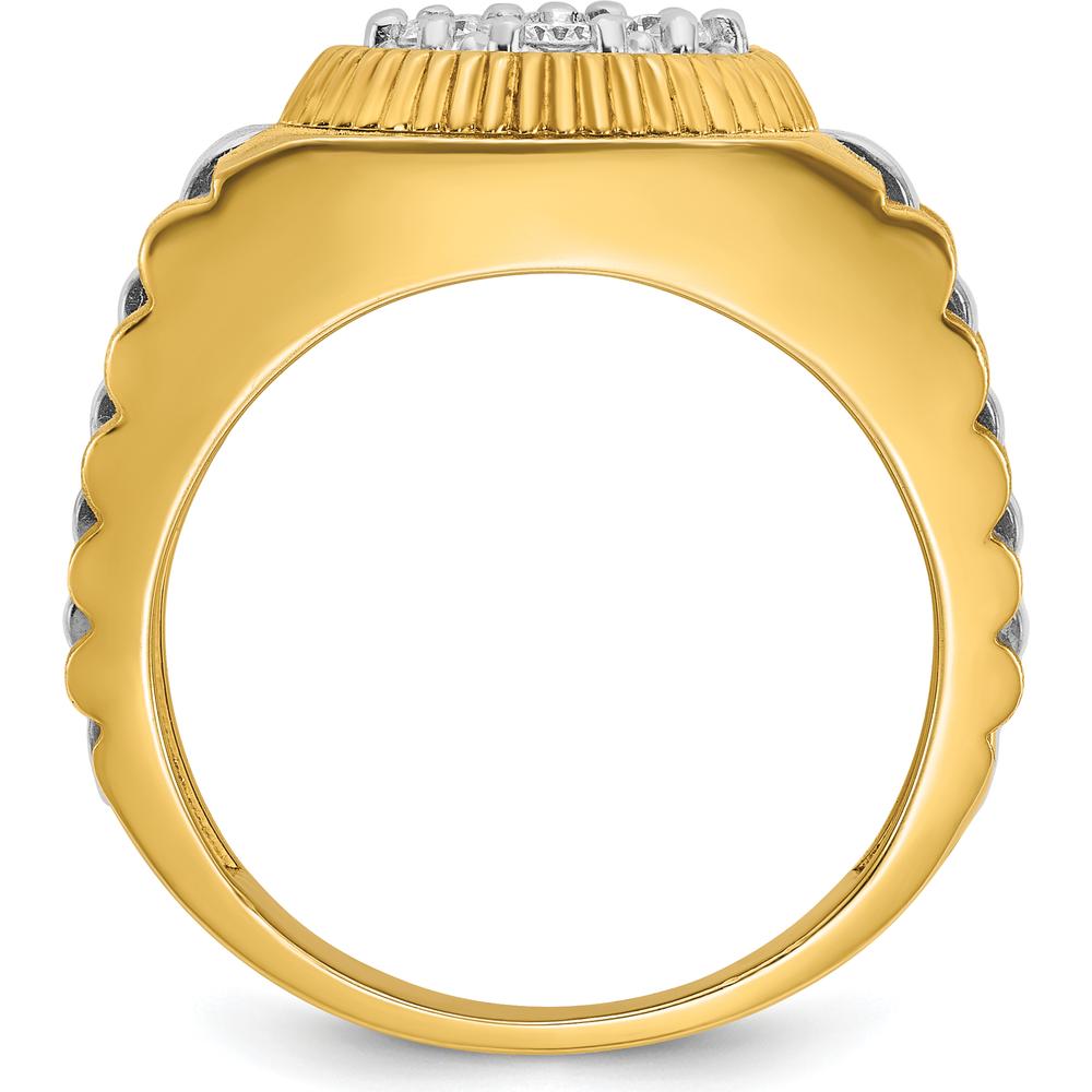 10K Two-Tone Men's Ring with 0.079 Carats Diamond Cluster - Polished Satin and Textured Finish by IBGoodman