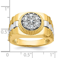 10K Two-Tone Men's Ring with 0.079 Carats Diamond Cluster - Polished Satin and Textured Finish by IBGoodman