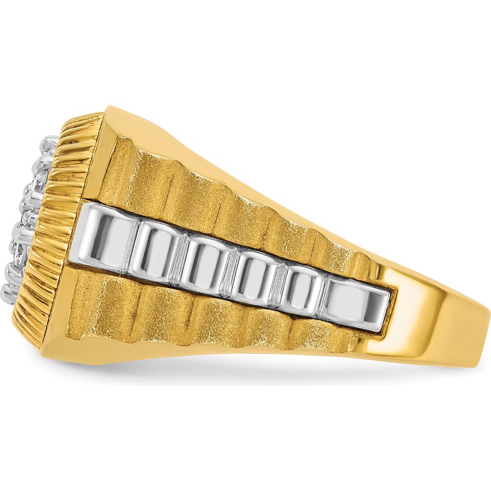 10K Two-Tone Men's Ring with 0.079 Carats Diamond Cluster - Polished Satin and Textured Finish by IBGoodman