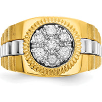 10K Two-Tone Men's Ring with 0.079 Carats Diamond Cluster - Polished Satin and Textured Finish by IBGoodman