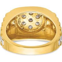 10K Two-Tone Men's Ring with 0.079 Carats Diamond Cluster - Polished Satin and Textured Finish by IBGoodman