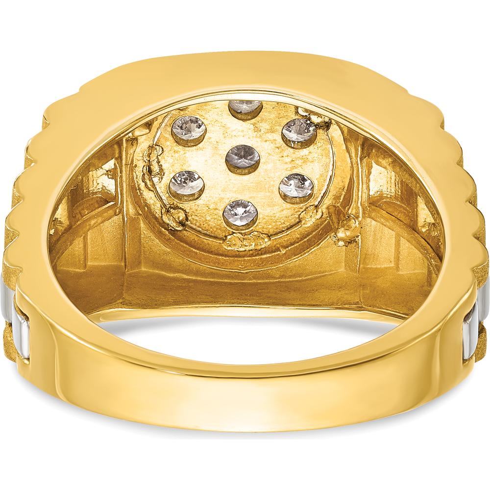10K Two-Tone Men's Ring with 0.079 Carats Diamond Cluster - Polished Satin and Textured Finish by IBGoodman