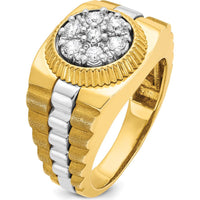 10K Two-Tone Men's Ring with 0.079 Carats Diamond Cluster - Polished Satin and Textured Finish by IBGoodman