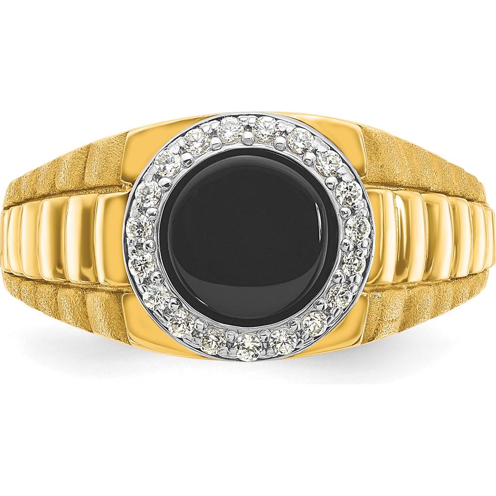 10K Two-Tone Men's Ring with Black Onyx Center and Diamond Halo - Timeless Luxury Design by IBGoodman