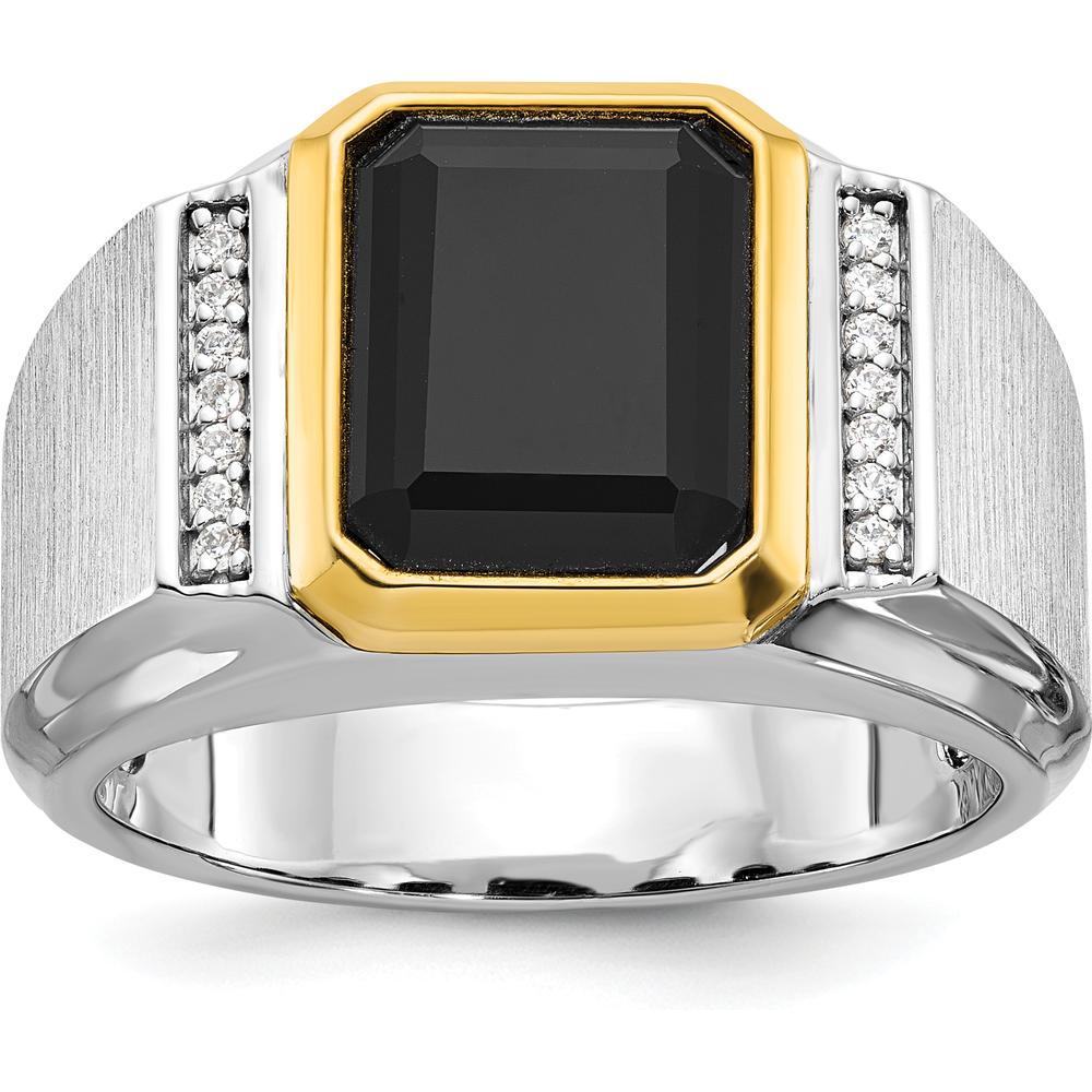 10K Two-Tone Men's Ring with Black Stone and Diamond Accents by IBGoodman