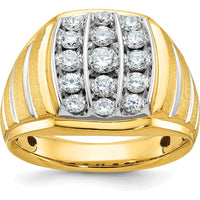 10K Two-Tone Men's Ring with Polished Satin Grooved Design by IBGoodman