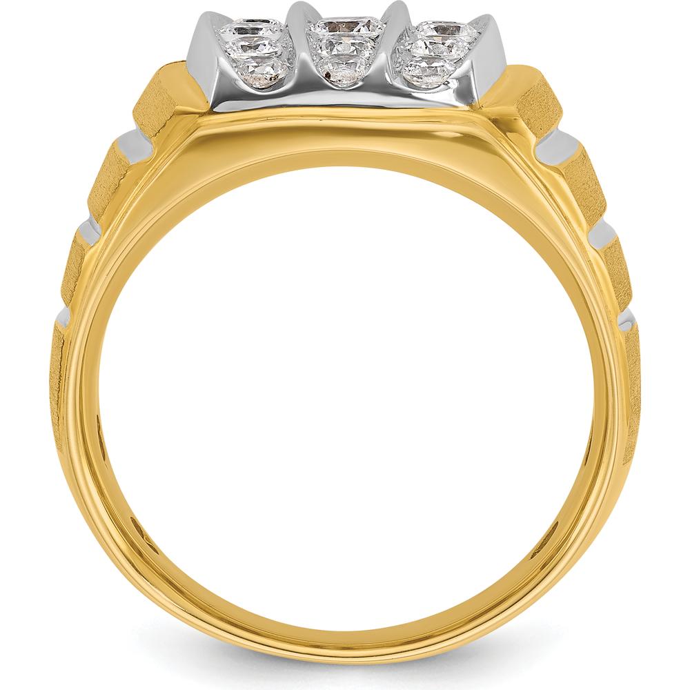 10K Two-Tone Men's Ring with Polished Satin Grooved Design by IBGoodman