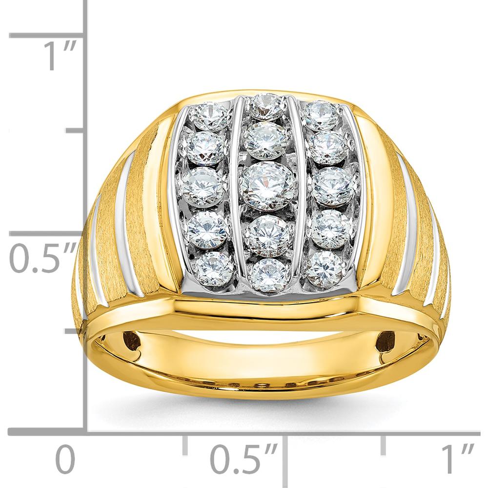 10K Two-Tone Men's Ring with Polished Satin Grooved Design by IBGoodman