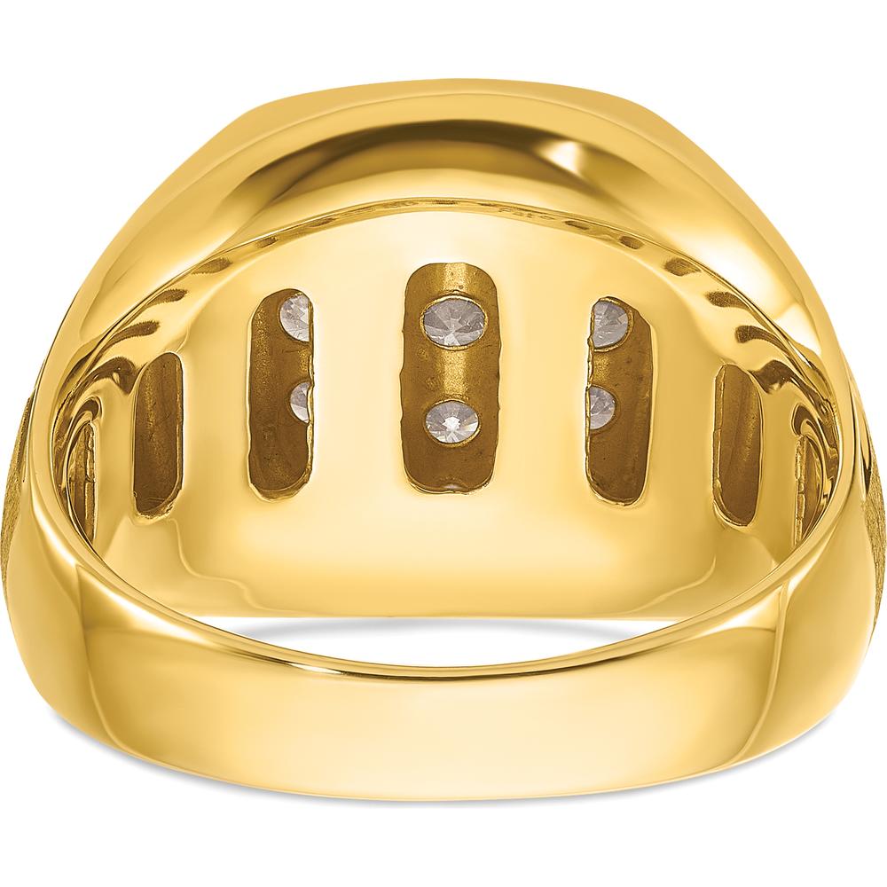 10K Two-Tone Men's Ring with Polished Satin Grooved Design by IBGoodman