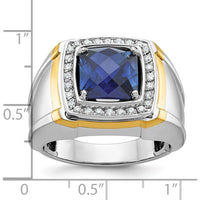 10K Two-Tone Men's Ring with Square-Cut Sapphire and Diamond Halo - 1.50 Carats Total Diamond Weight by IBGoodman