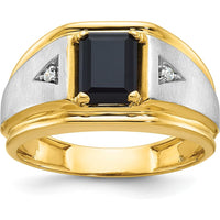 10K Two-Tone Men's Satin Onyx and Diamond Ring - 0.03 Carats Total Diamond Weight by IBGoodman