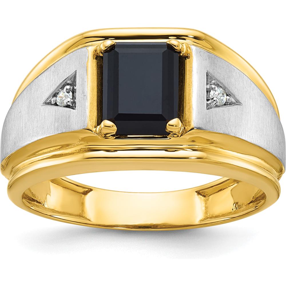 10K Two-Tone Men's Satin Onyx and Diamond Ring - 0.03 Carats Total Diamond Weight by IBGoodman