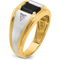 10K Two-Tone Men's Satin Onyx and Diamond Ring - 0.03 Carats Total Diamond Weight by IBGoodman