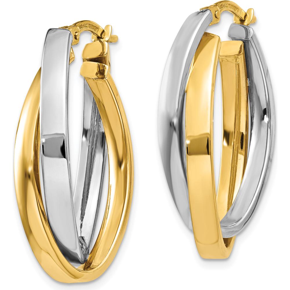 10K Two-Tone Oval Hoop Earrings with Polished Finish - 30.07mm Length