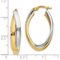 10K Two-Tone Oval Hoop Earrings with Polished Finish - 30.07mm Length