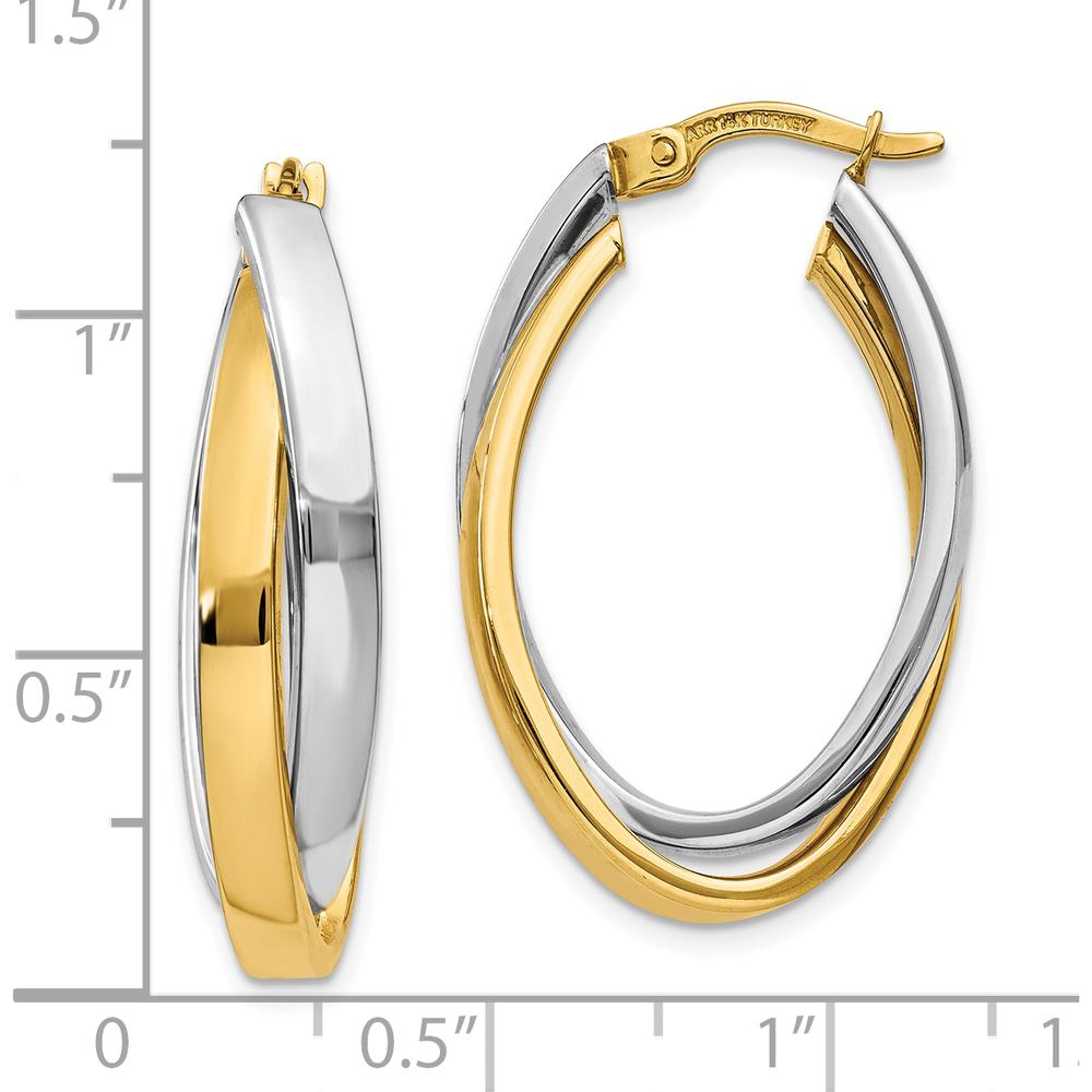 10K Two-Tone Oval Hoop Earrings with Polished Finish - 30.07mm Length