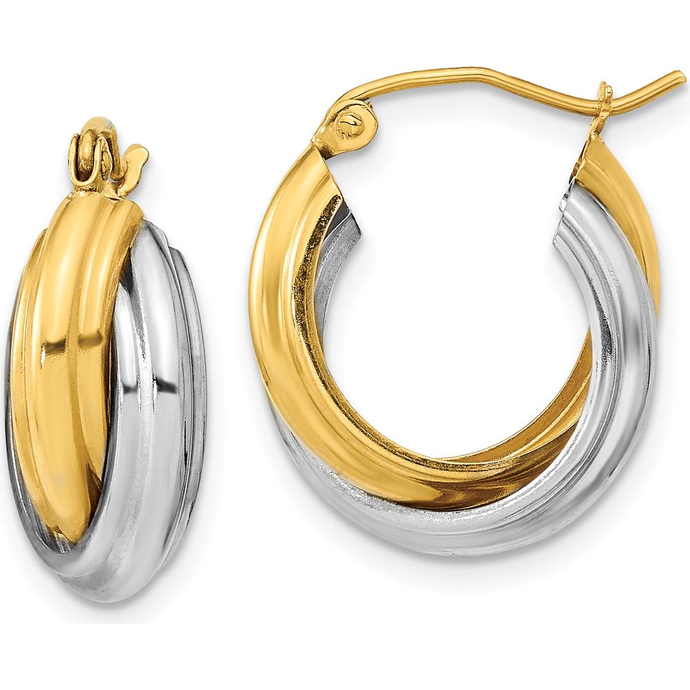 10K Two-Tone Polished Double Hoop Earrings with Twisted Texture