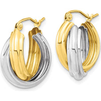 10K Two-Tone Polished Double Hoop Earrings with Twisted Texture