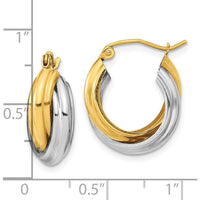 10K Two-Tone Polished Double Hoop Earrings with Twisted Texture