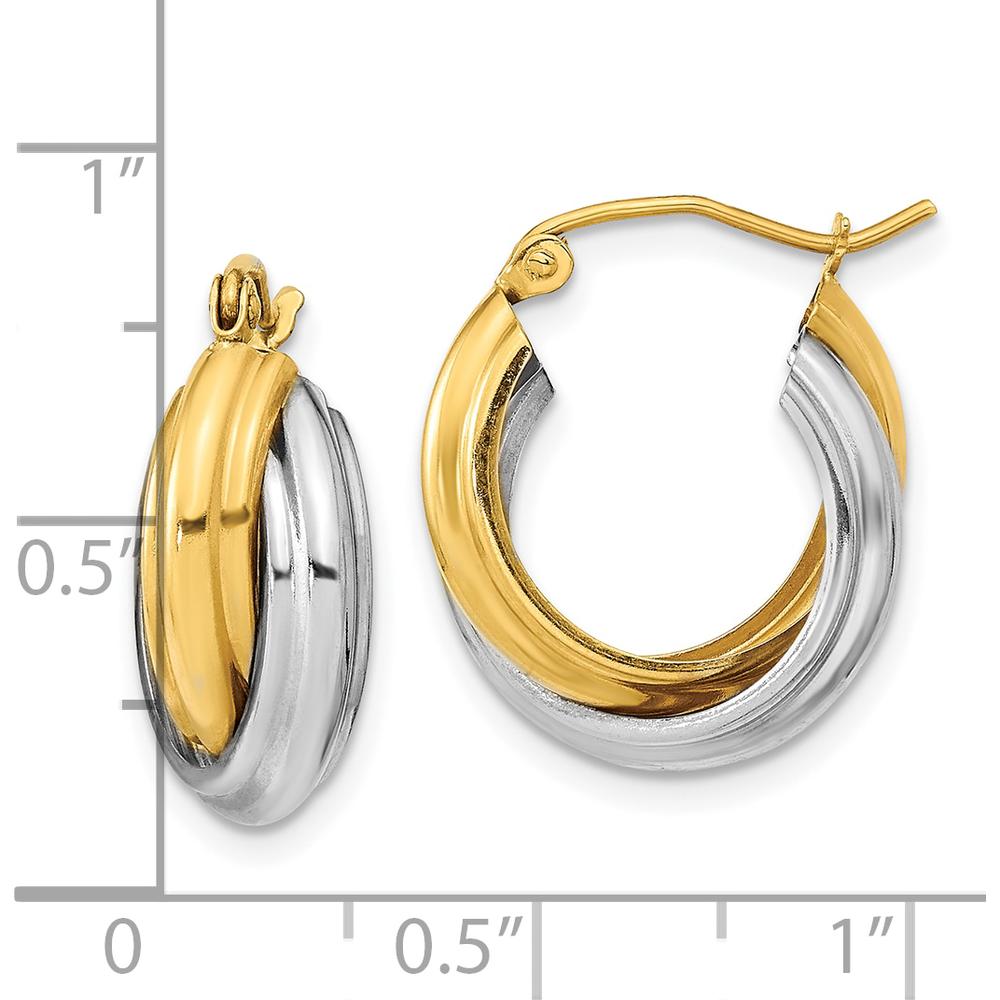 10K Two-Tone Polished Double Hoop Earrings with Twisted Texture