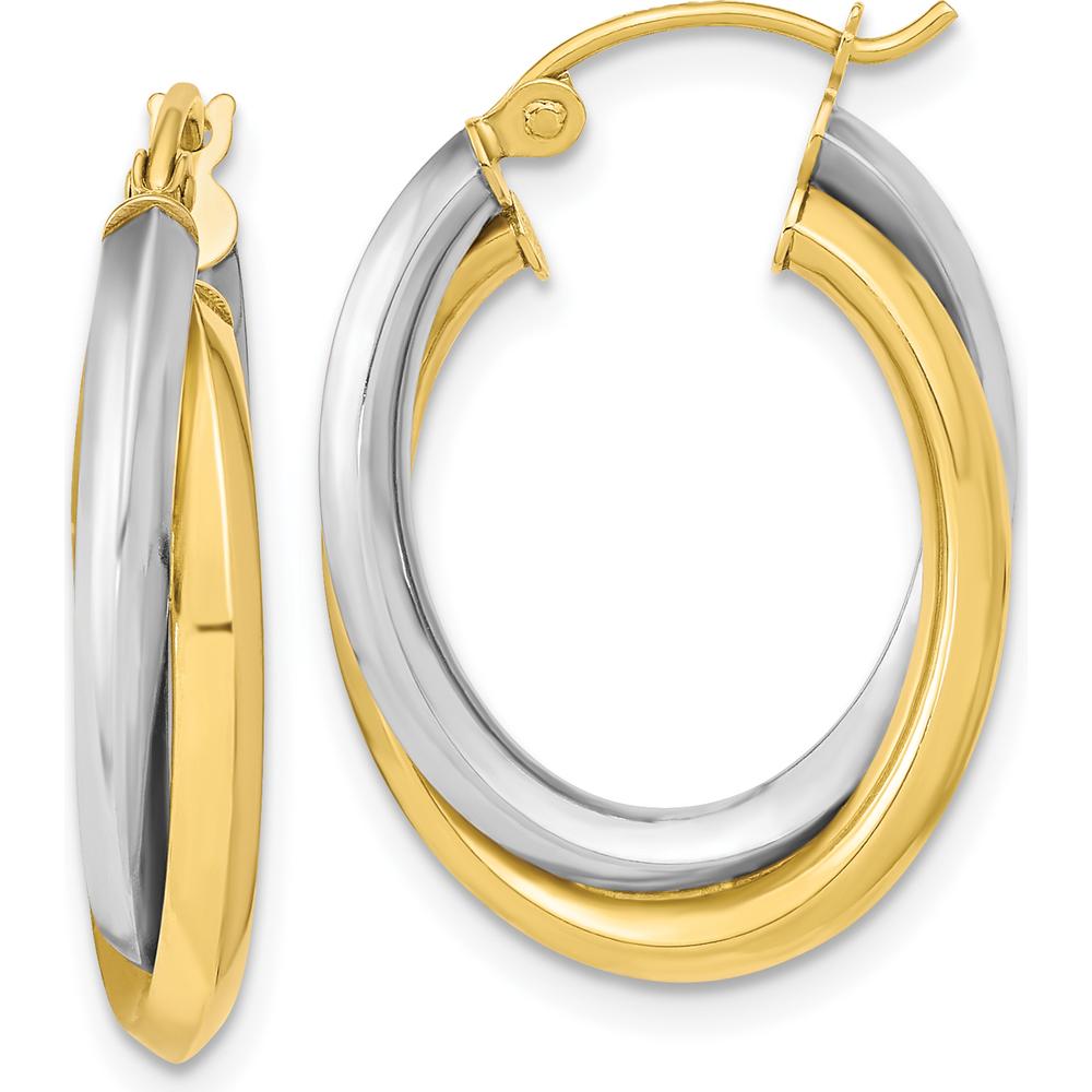 10K Two-Tone Polished Double Oval Hoop Earrings - 23.8mm Length