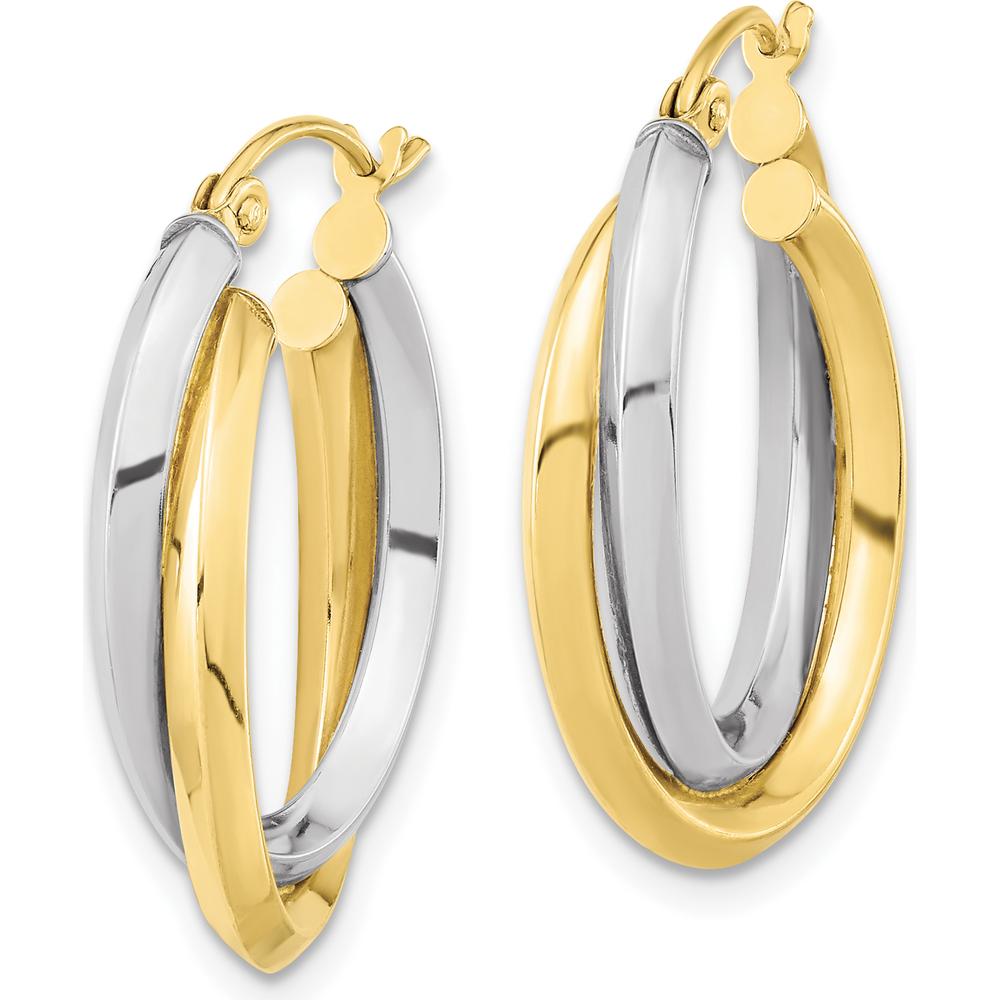 10K Two-Tone Polished Double Oval Hoop Earrings - 23.8mm Length