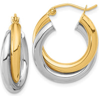 10K Two-Tone Polished Double Tube Hoop Earrings - 23.77mm Length