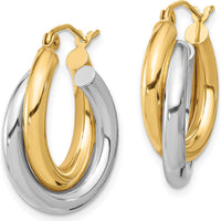 10K Two-Tone Polished Double Tube Hoop Earrings - 23.77mm Length