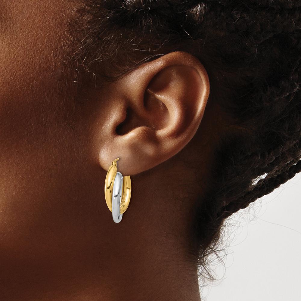 10K Two-Tone Polished Double Tube Hoop Earrings - 23.77mm Length