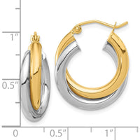 10K Two-Tone Polished Double Tube Hoop Earrings - 23.77mm Length