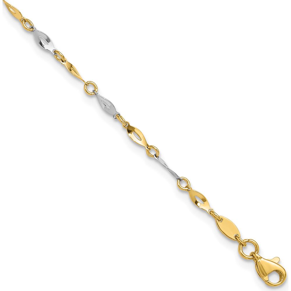 10K Two-Tone Polished Fancy Link 9" Plus 1" Extender Anklet - Elegant Gold Design