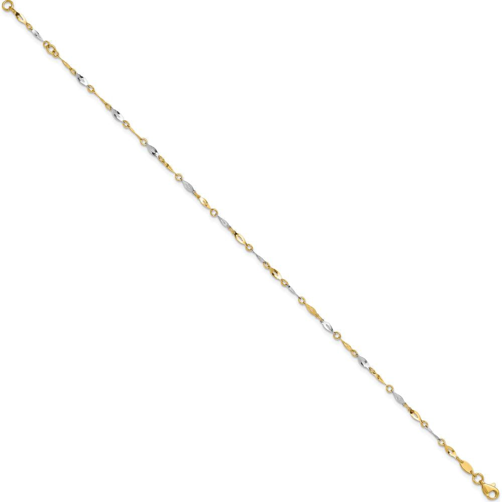 10K Two-Tone Polished Fancy Link 9" Plus 1" Extender Anklet - Elegant Gold Design