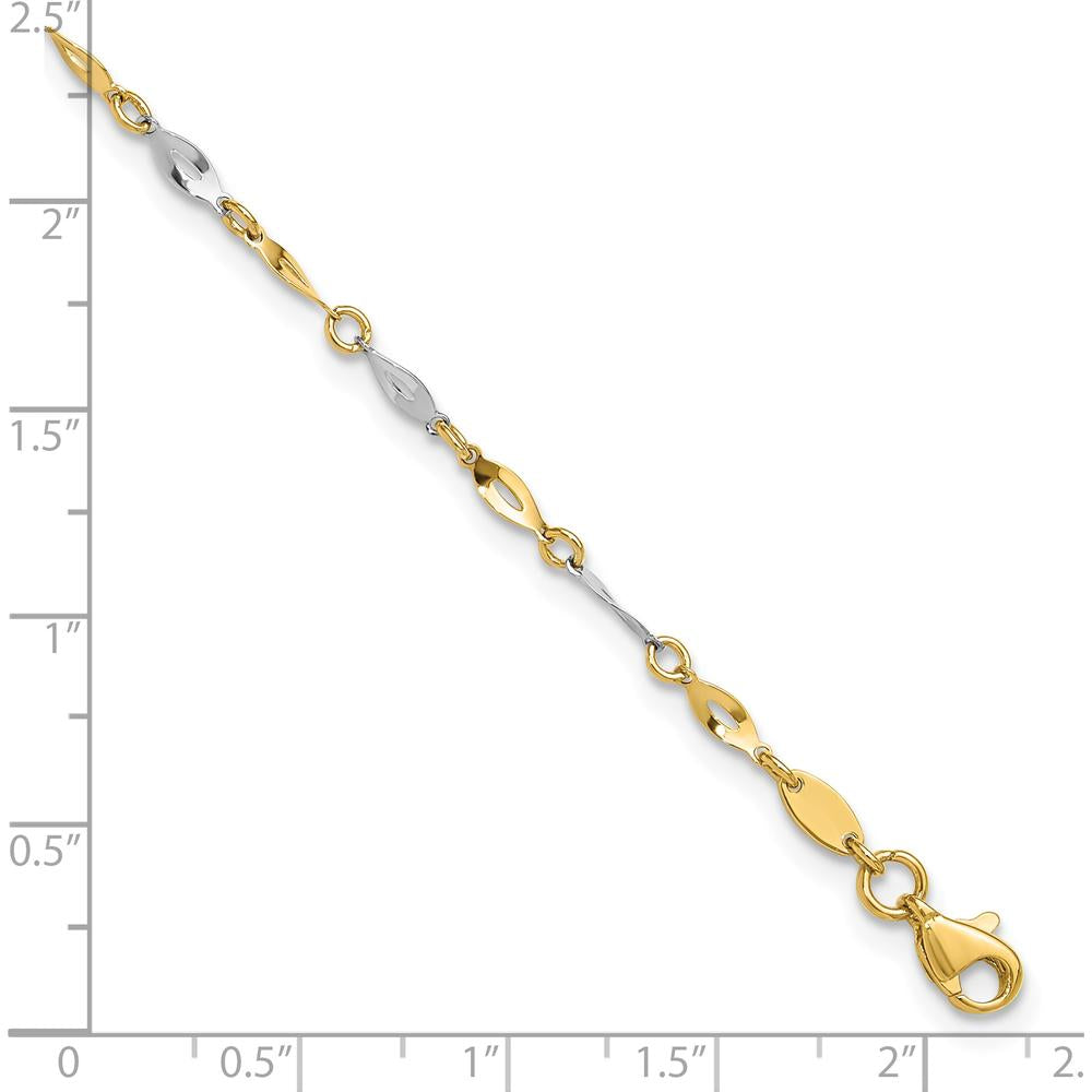 10K Two-Tone Polished Fancy Link 9" Plus 1" Extender Anklet - Elegant Gold Design