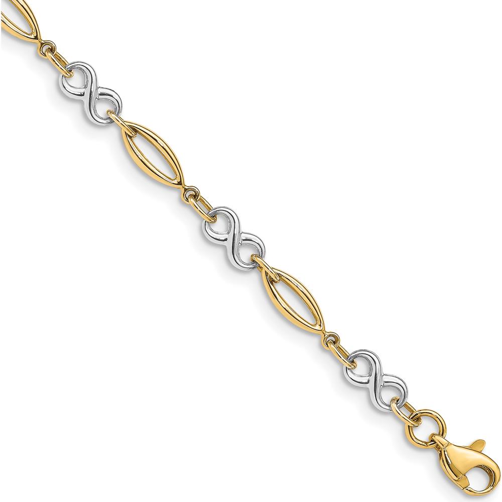 10K Two-Tone Polished Infinity Bracelet - 7.5" with Fancy Lobster Clasp