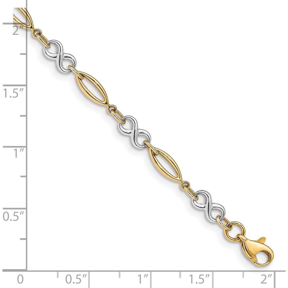 10K Two-Tone Polished Infinity Bracelet - 7.5" with Fancy Lobster Clasp